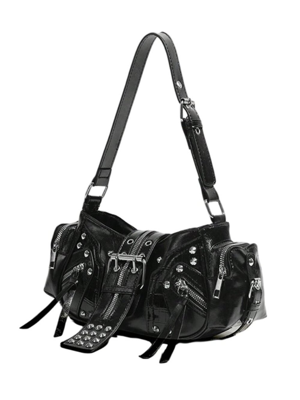 Women's Studded Shoulder Bag Buckle Y2K Punk PU Leather Handbags
